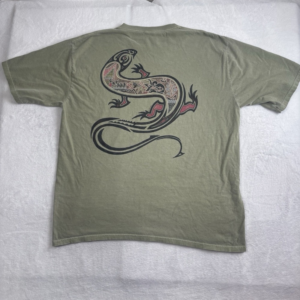 VTG Crazy Shirts Hemp Dyed Gecko Green Short Sleeve Graphic Shirt Men's XL